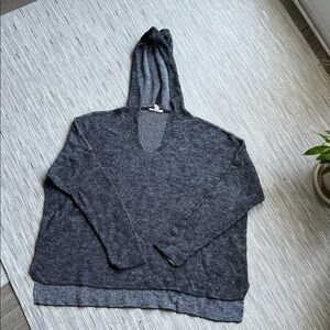 Eileen Fisher Grey/White V-Neck Organic Linen/Organic Cotton Sweater